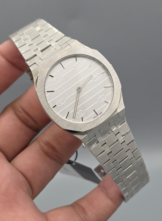 Gucci 25H Silver White Full Tone-on-GG Dial Super Clone Master Copy